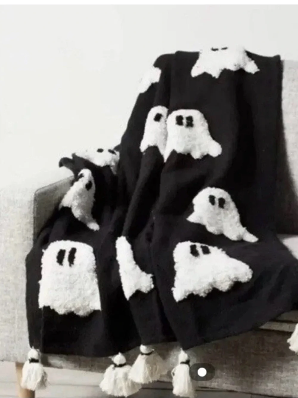 Rachel Zoe Ghost Throw Blanket 50x60 Black White Viral Halloween Tik Tok NWT